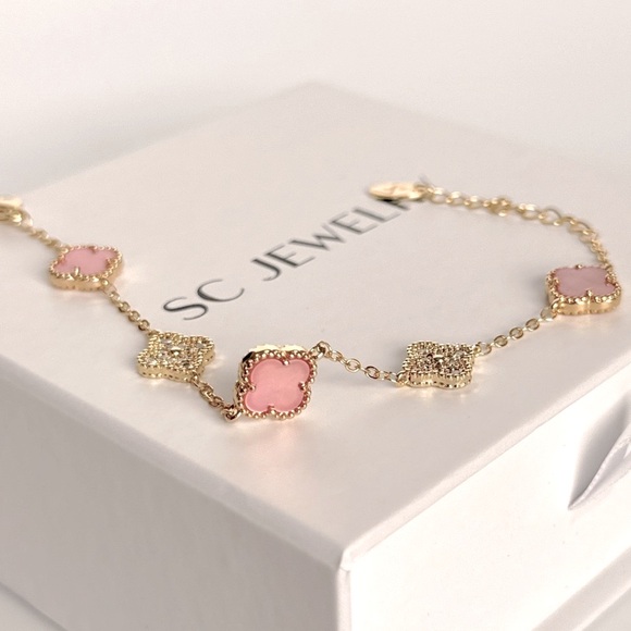 Petite Clover Pink Mop & Real Zircon 14k Gold Filled - Picture 6 of 12